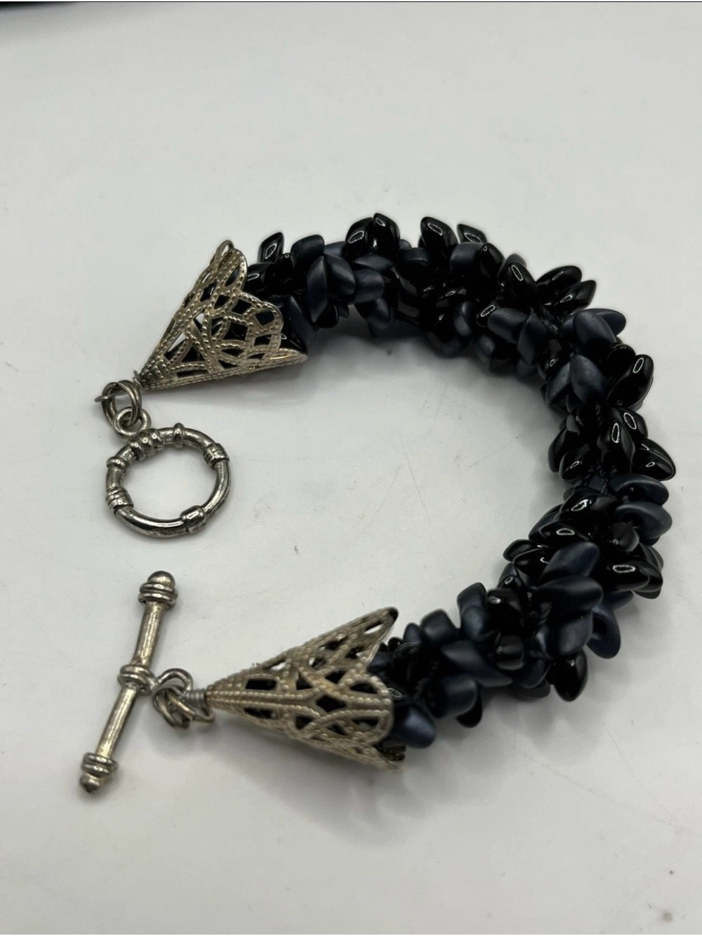 Filigree Silver Tone Multi Colored Beaded Bracelet Toggle